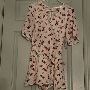 Hot pink flower short white romper